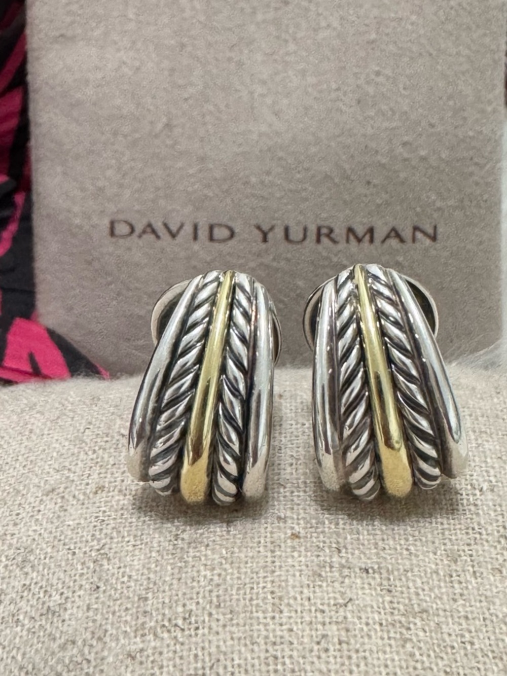 David Yurman .925 18K Gold Thoroughbred Cable Earrings